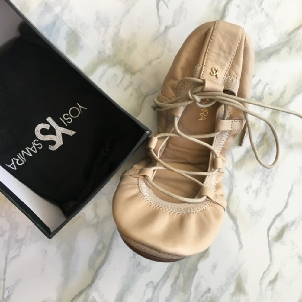 Yosi Samra Lace Up Leather Packable Flats